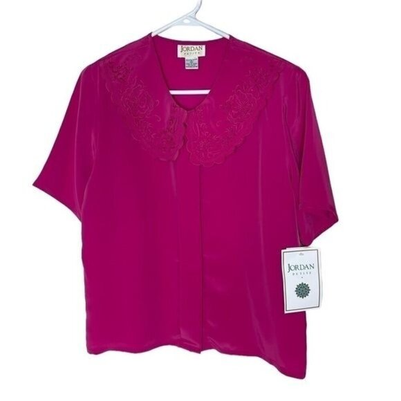 VINTAGE Pink Lace Embroidered Oversized Collar Blouse Size 6 - Picture 1 of 10